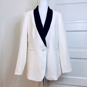 NWT Ann Taylor Dramatic Ivory Blazer Jacket with Contrast Black Lapel, Size 12